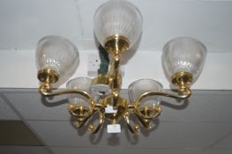 Brass Chandelier with Five Frosted Glass Shades