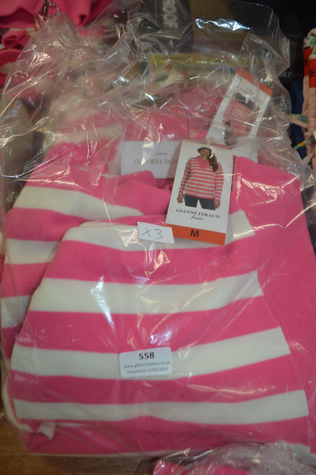 *Three Gianni Freaud Lady's Pink & White Striped T