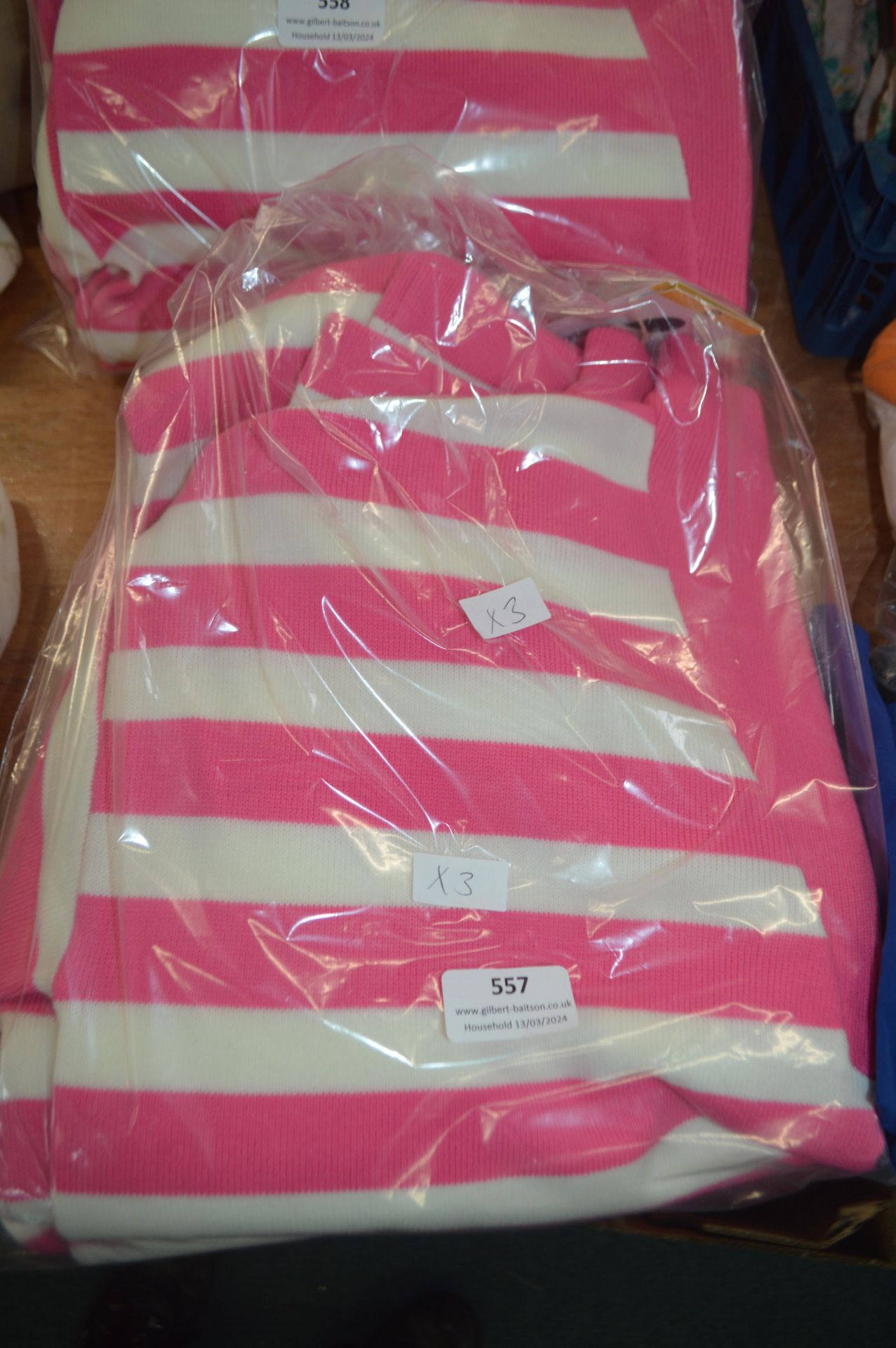 *Three Gianni Freaud Lady's Pink & White Striped T