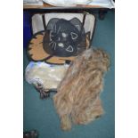 Suitcase Containing Fur Jacket, Car Door Mat, and