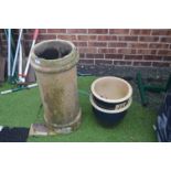 Terracotta Chimney Pot and Two Planters