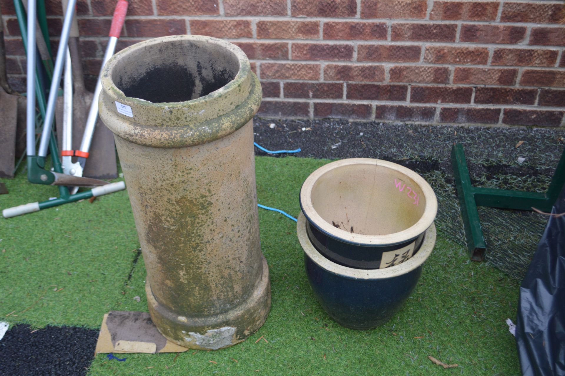Terracotta Chimney Pot and Two Planters