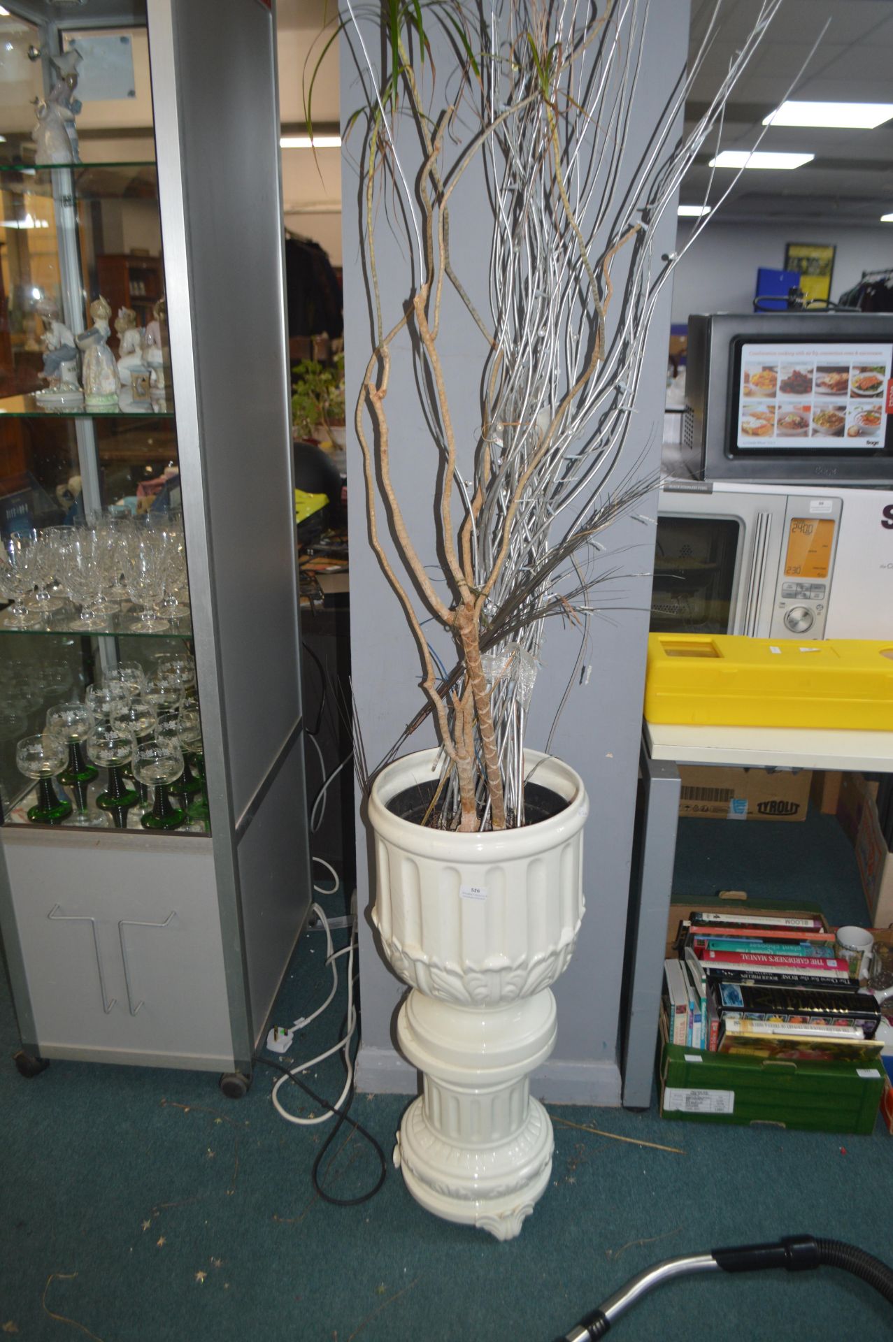 White Jardiniere with LED Twigs etc.