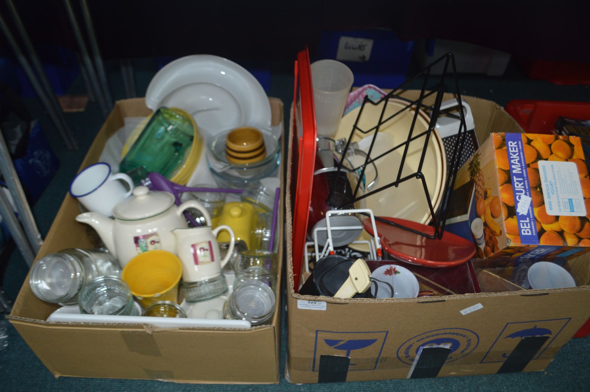 Two Boxes of Kitchenware, Pottery, Glassware, etc.