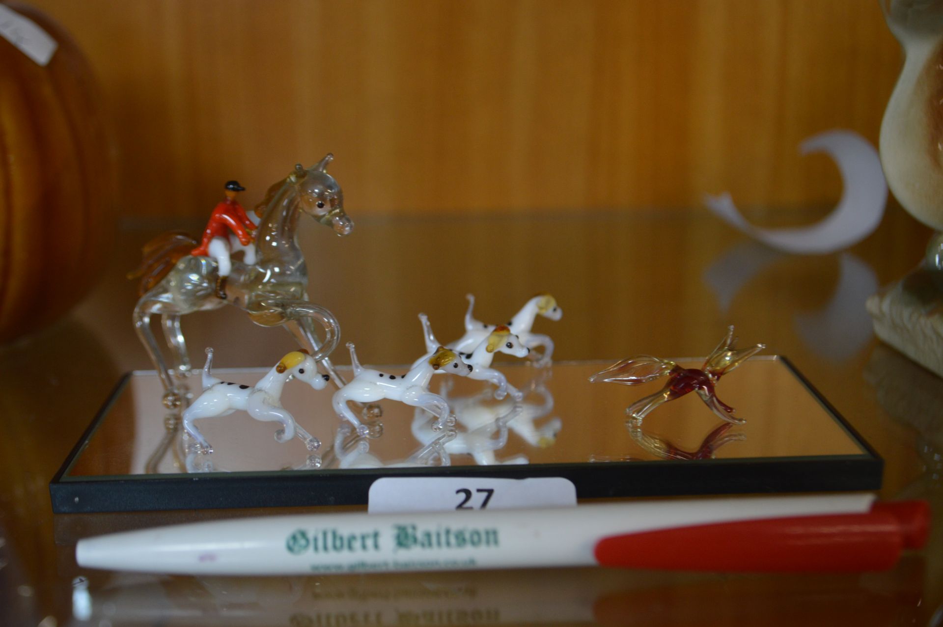 Miniature Glass Horse and Hounds