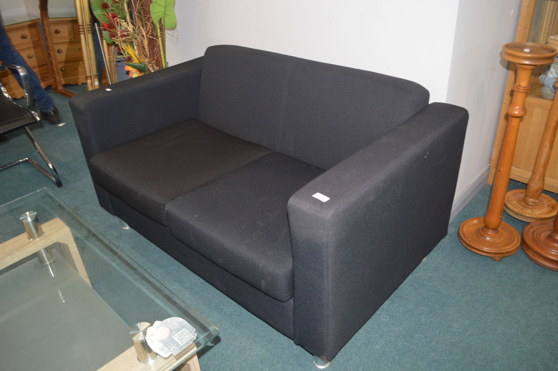 Two Seat Black Upholstered Sofa