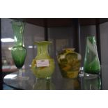 Four Small Vintage Green Glass Vases