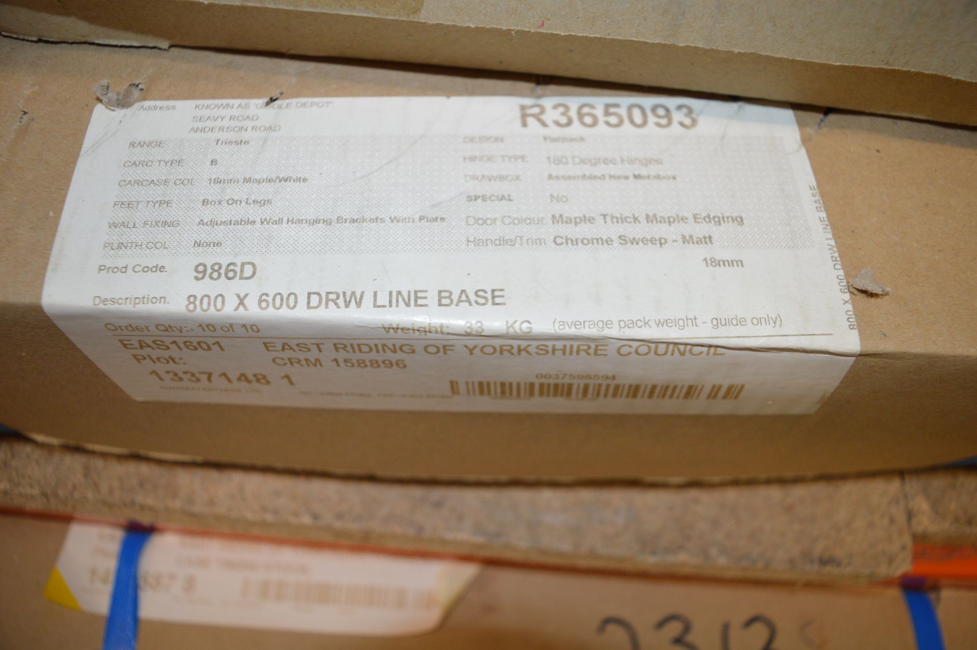 Maple & White Drawer Line Base Unit 800x600mm with Chrome Handle/Trim