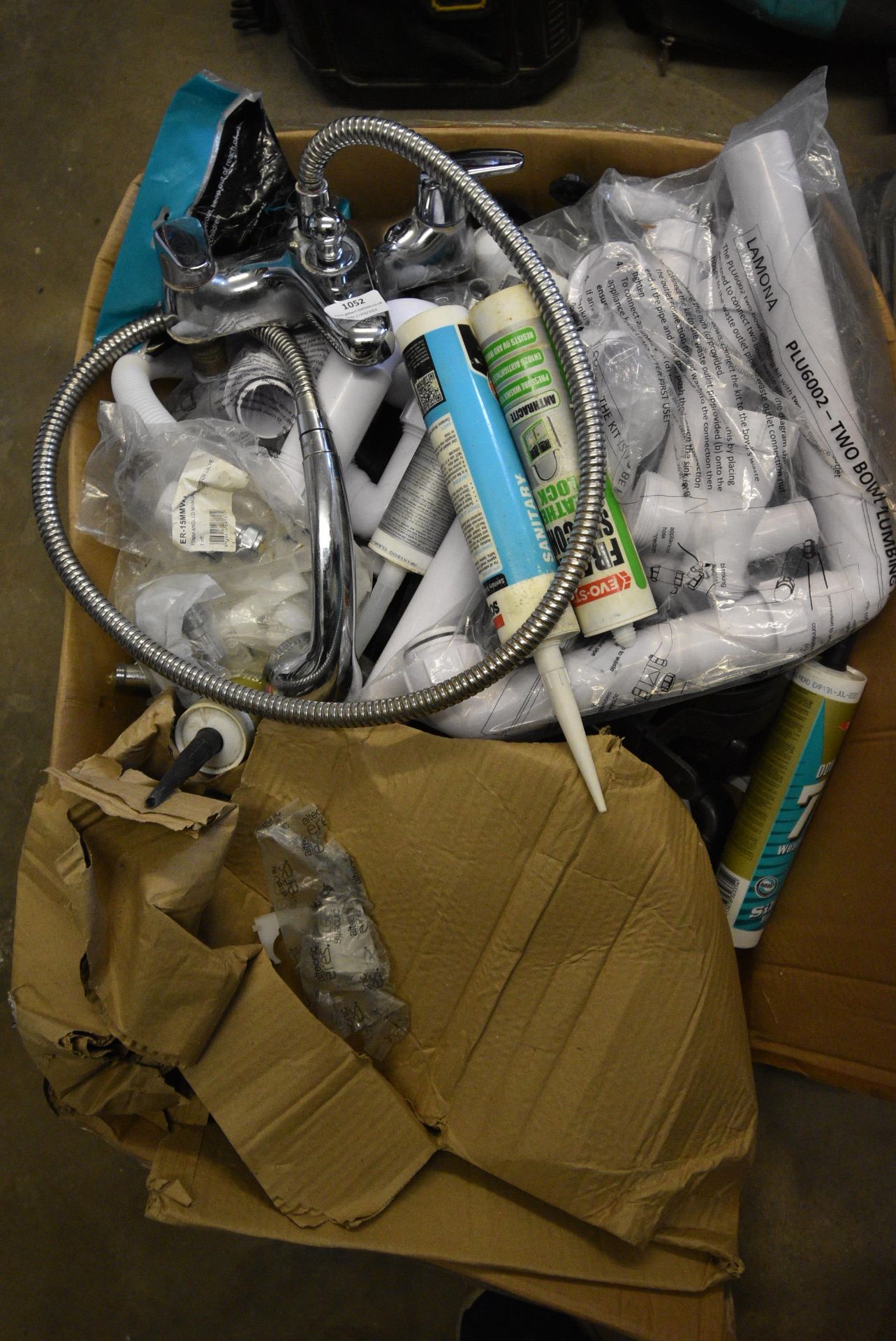 *Box of Assorted Plumbing Fittings, Bath Taps, etc. (Location: 64 King Edward St, Grimsby, DN31 3JP,
