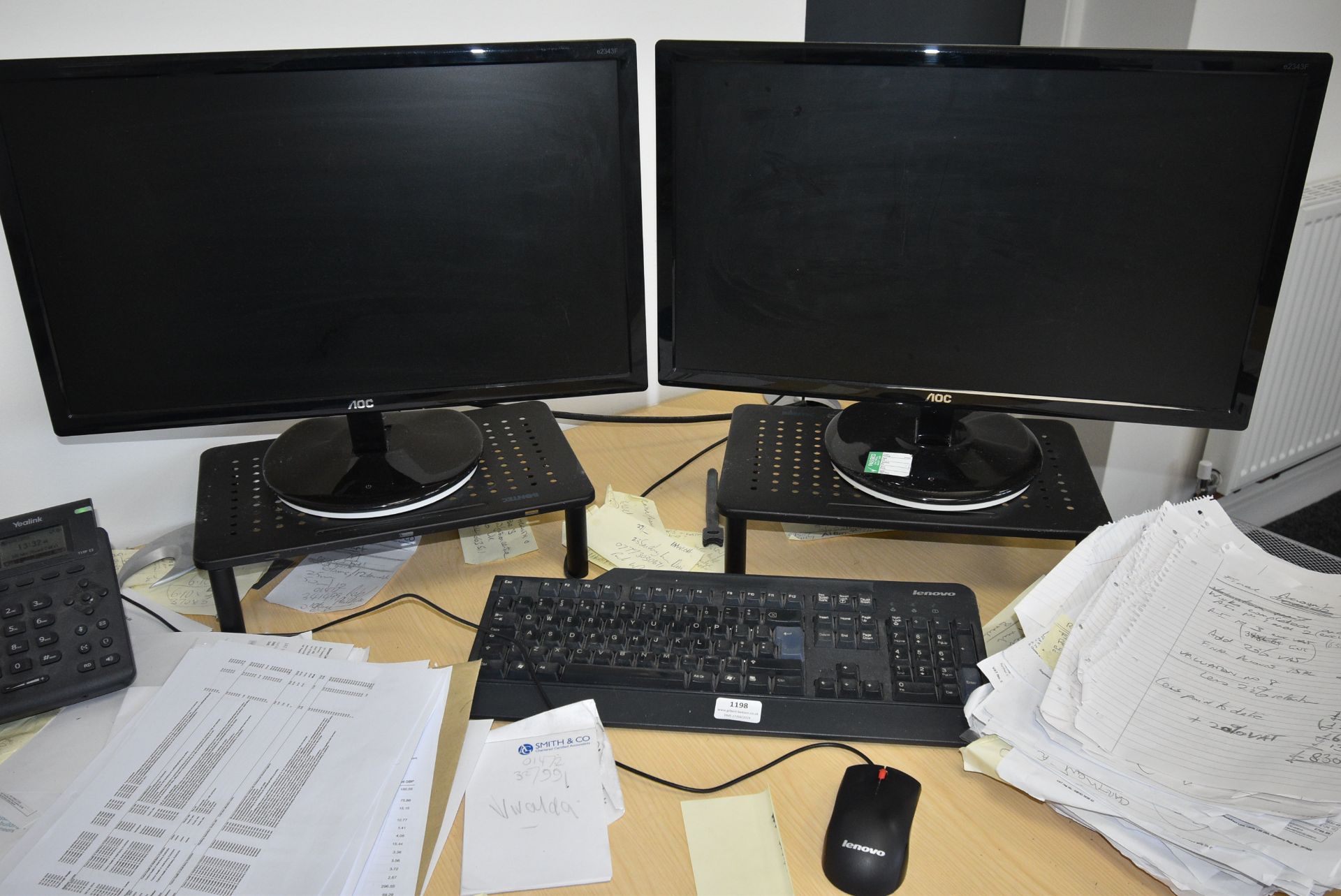 *Dell OptiPlex 7010 Desktop PC with Two AOC Monitors, Lenovo Keyboard & Mouse (Location: 64 King