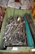 Box of Assorted Spanners, Torque Wrench, etc.