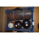Three H.J. Shell Lawn Boules with Bag