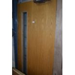 *Oak Veneered Fire Door with Glass Panel and Door Closure 198cm x 84cm x 40mm