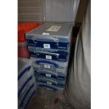 *Six Shallow Plastic Boxes with Lids