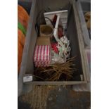 *Wood Crate Containing Assorted Candy Stripe Bags, Decorative Items, Pictures, etc.