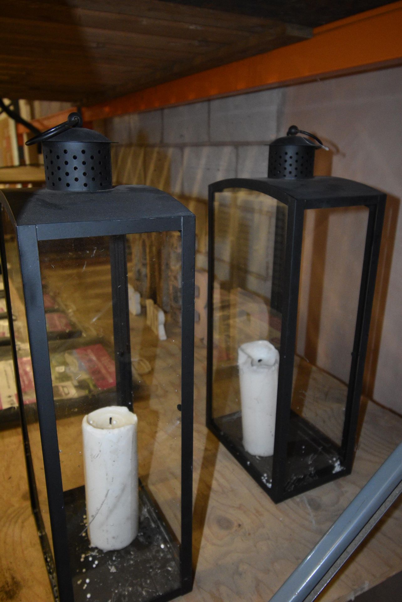 Pair of Black Metal & Glaze Garden Lanterns with Candles - Image 2 of 2