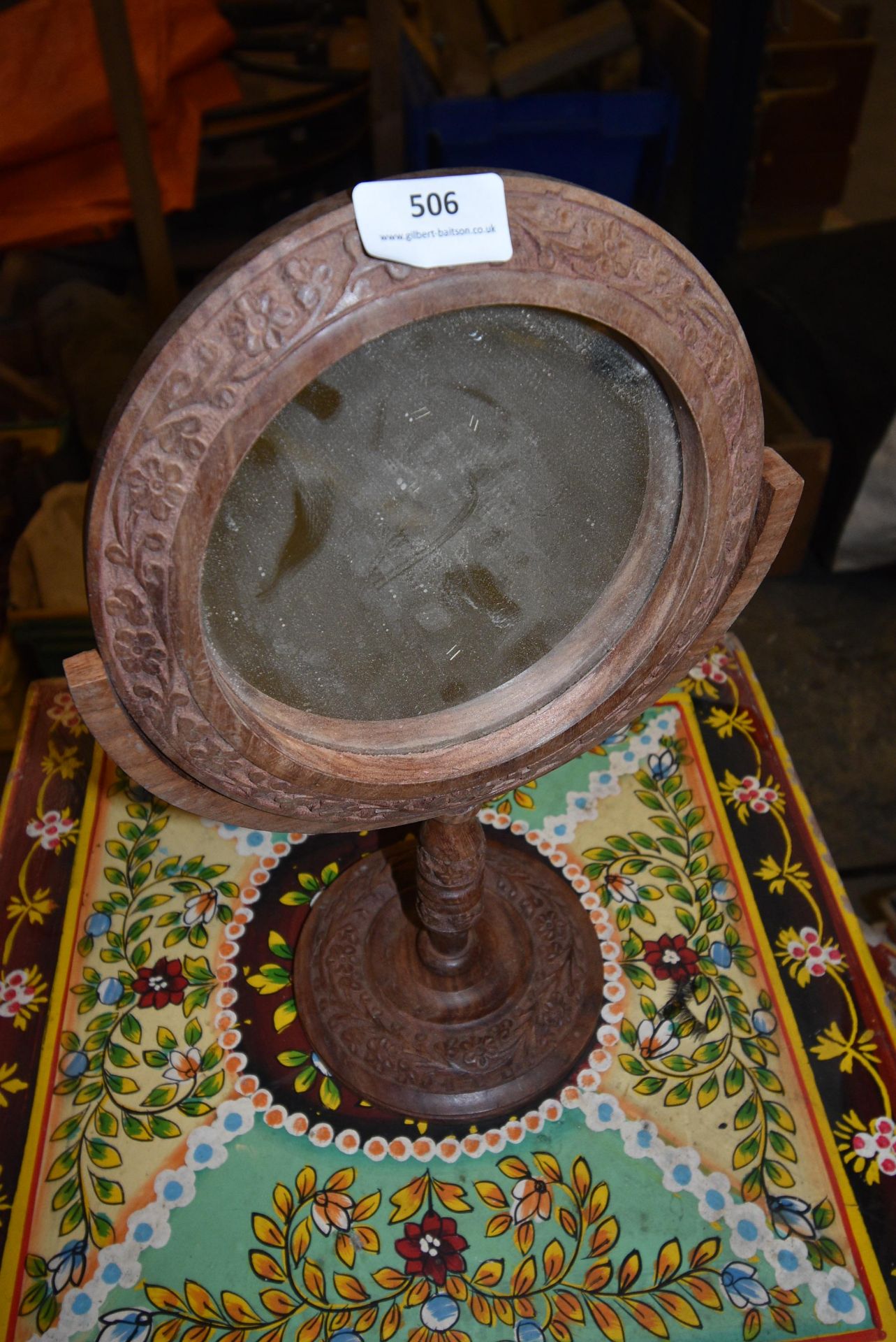 *Carved Indian Teak Circular Mirror