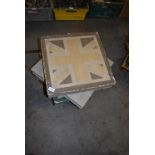 *Three Hand Painted Low Occasional Table with Union Flag Motifs and One Plain to suit Glamping Pods