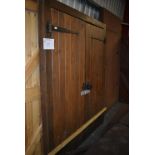 *Pair of Stained Softwood Double Doors with Wrought Iron Furniture 162cm wide x 205cm high