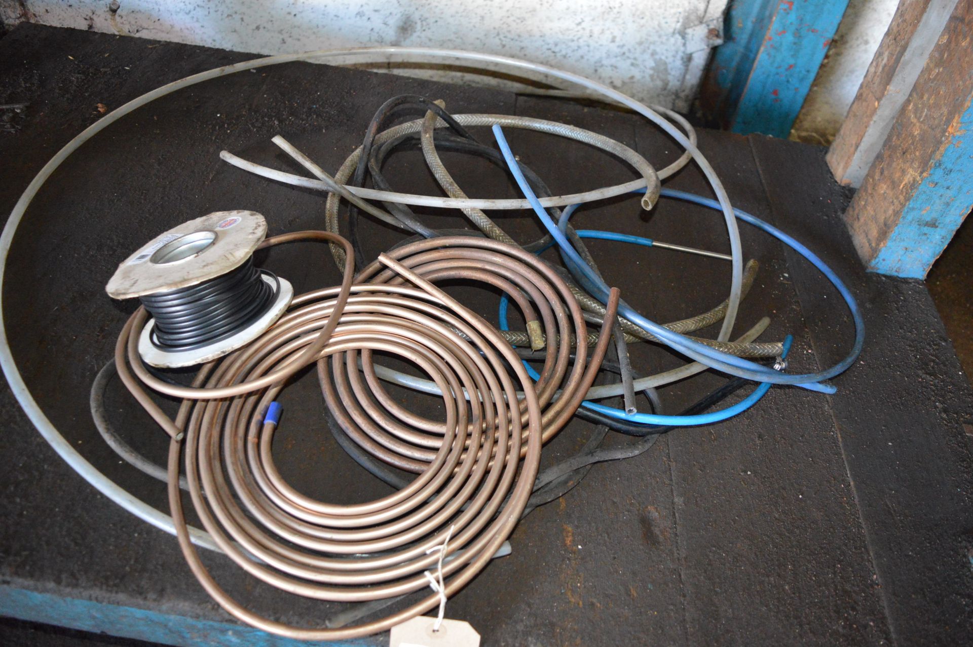 Roll of Copper Fuel Pipe, Airpipe Offcuts, and Part Reel of Two Core Cable
