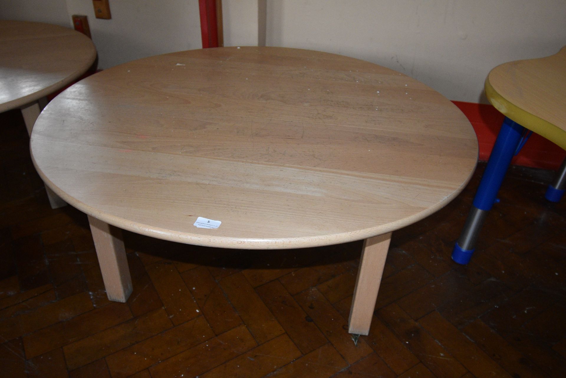 *Circular Beech Effect Table on Square Legs 100cm diameter