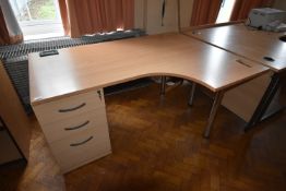 *L-Shape Desk with Righthand Return and Lefthand Drawer Pedestal in Light Beech Finish 160x120cm