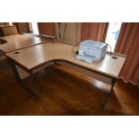 *L-Shape Desk with Lefthand Return in Light Beech Effect on Brown Metal Frame 180x122cm