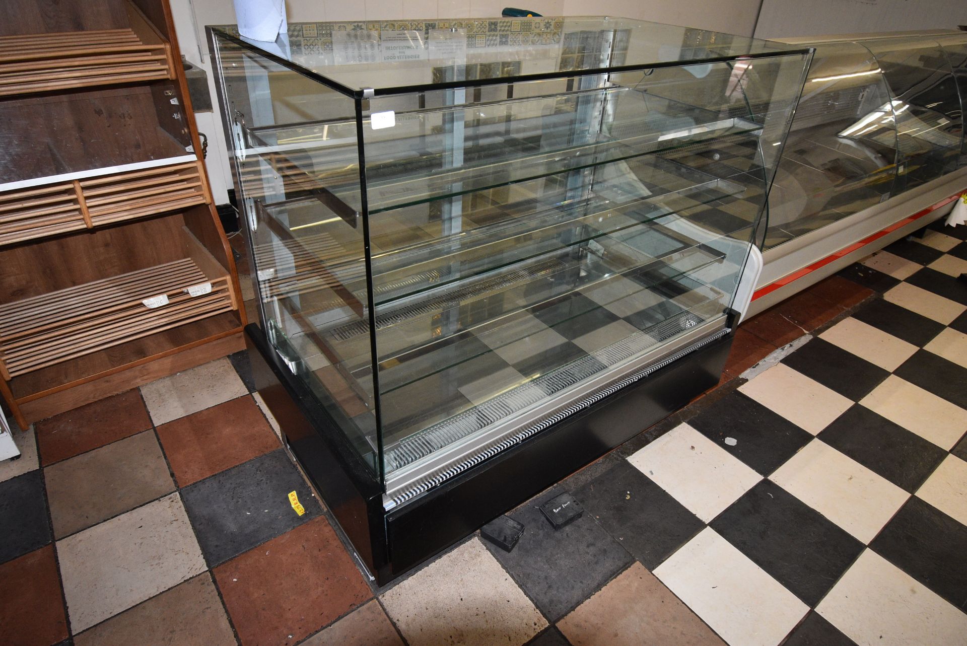 Freestanding Refrigerated Plate Glass Display Counter with Three Shelves 130cm wide x 75cm deep x