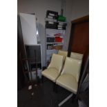 Sack Barrow, Four Simulated Hide Highback Dining Chairs, Shelving Unit, Filing Cabinet, etc.