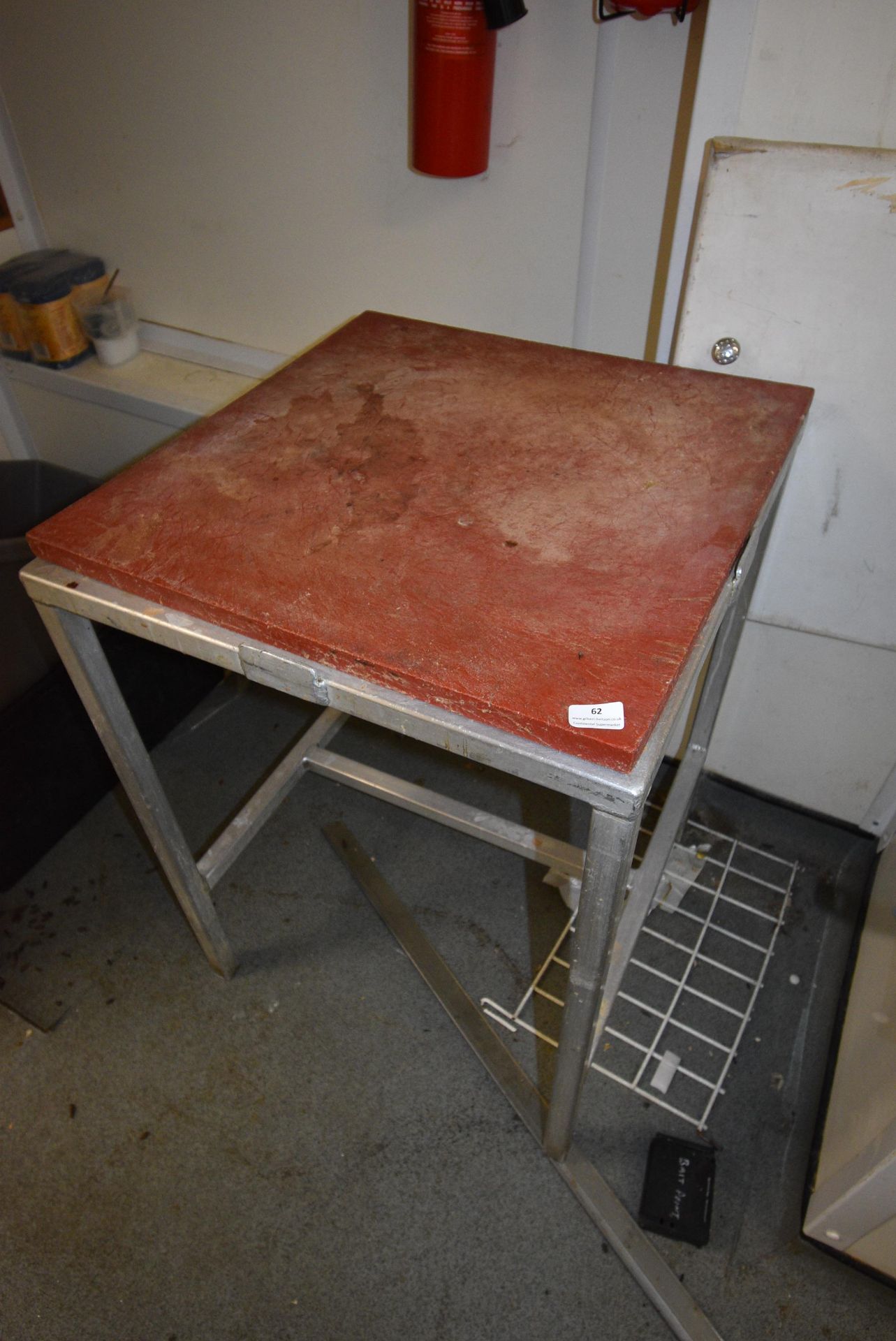 Aluminium Framed Butcher Table with Red Polythene Top 60x60cm