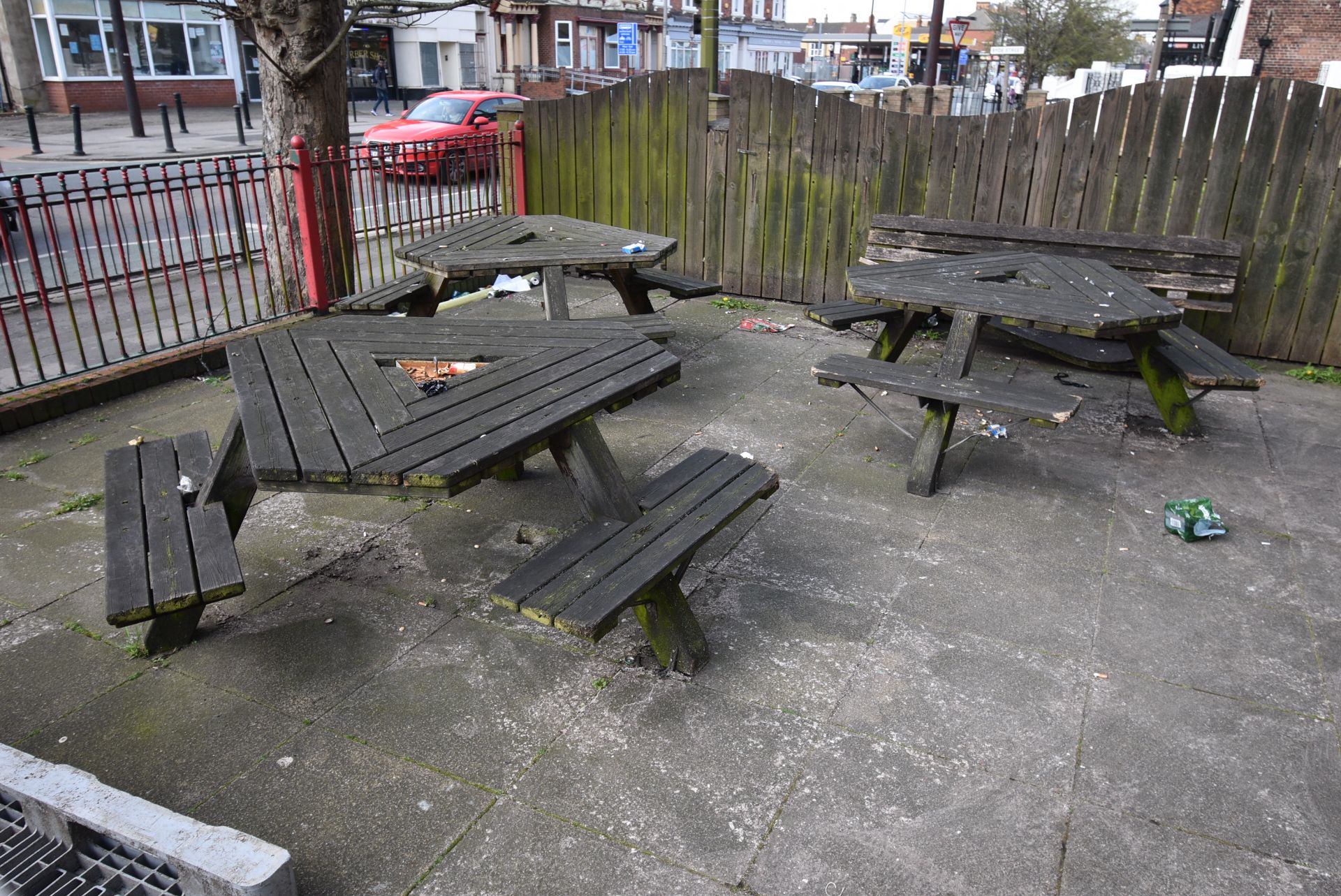 Six Triangular Wooden Picnic Tables - Image 2 of 2