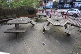 Six Triangular Wooden Picnic Tables