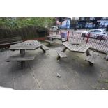 Six Triangular Wooden Picnic Tables