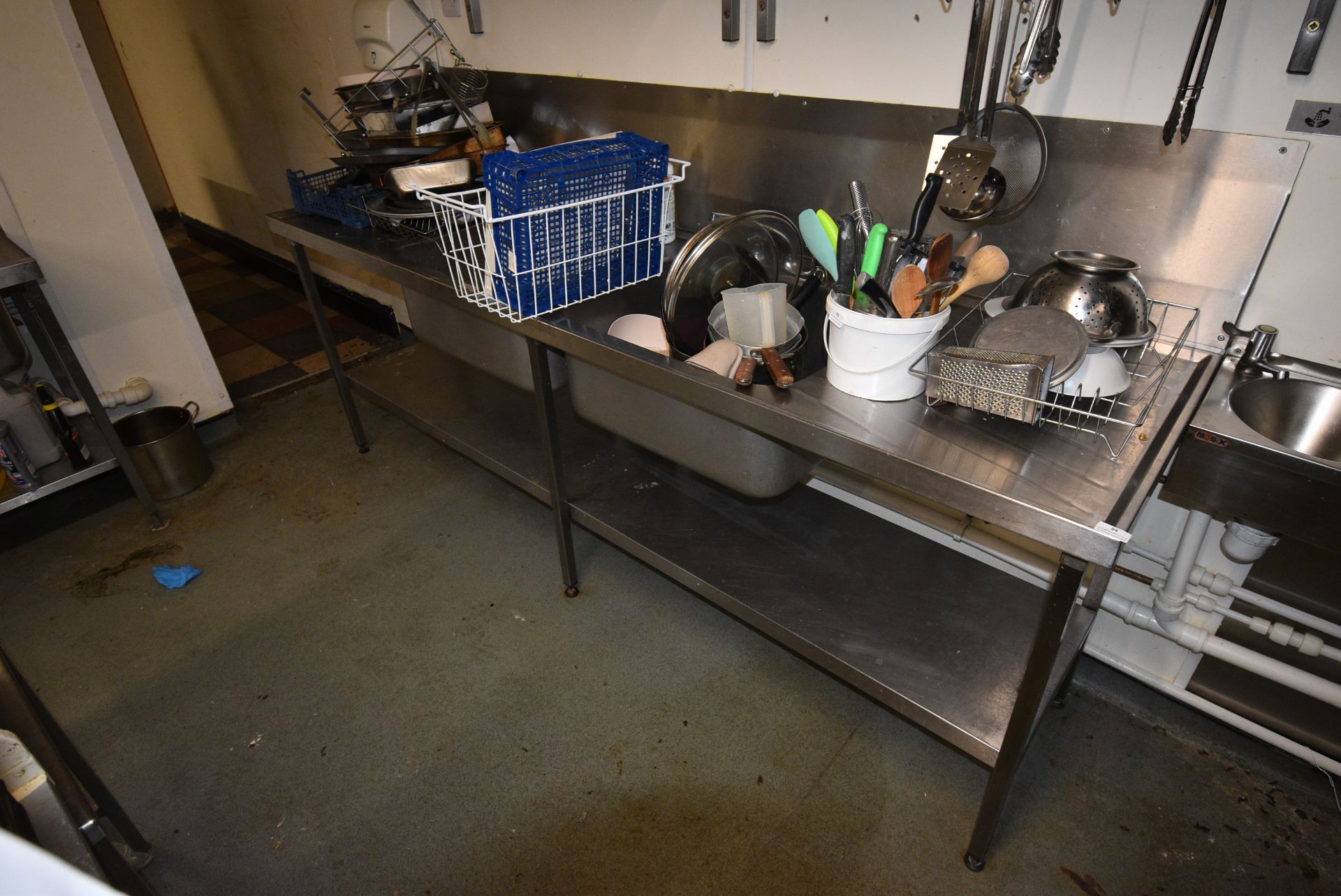 Stainless Steel Commercial Double Sink with Double Drainer, Undershelf, Upstand, and Swanneck Taps