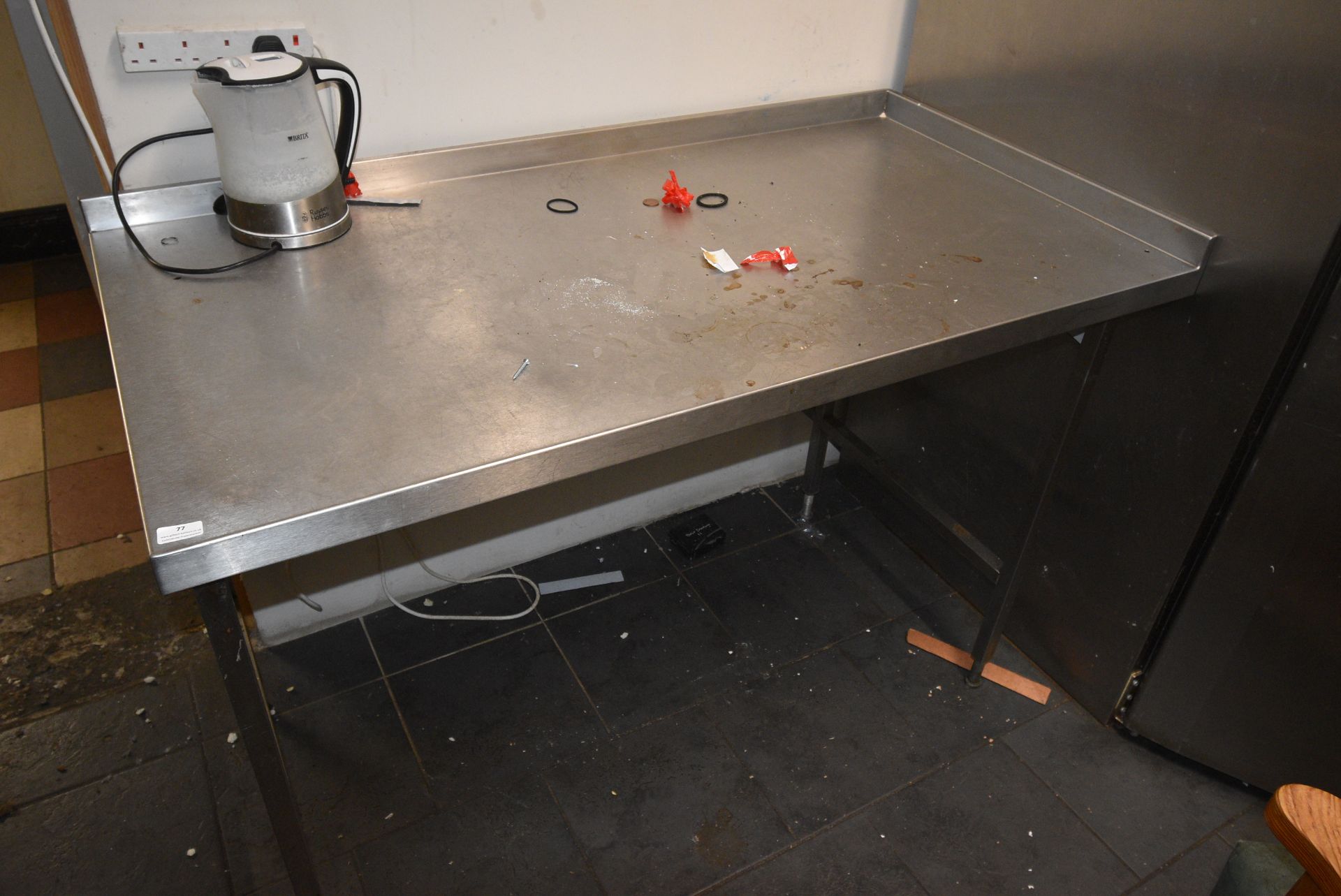 Stainless Steel Preparation Table with Upstand to Rear and Right 76x145cm x 92cm high