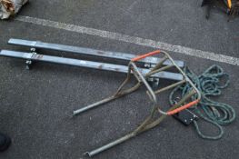 Pair of Roof Bars, Motorbike Back Rack, and a Winch Rope