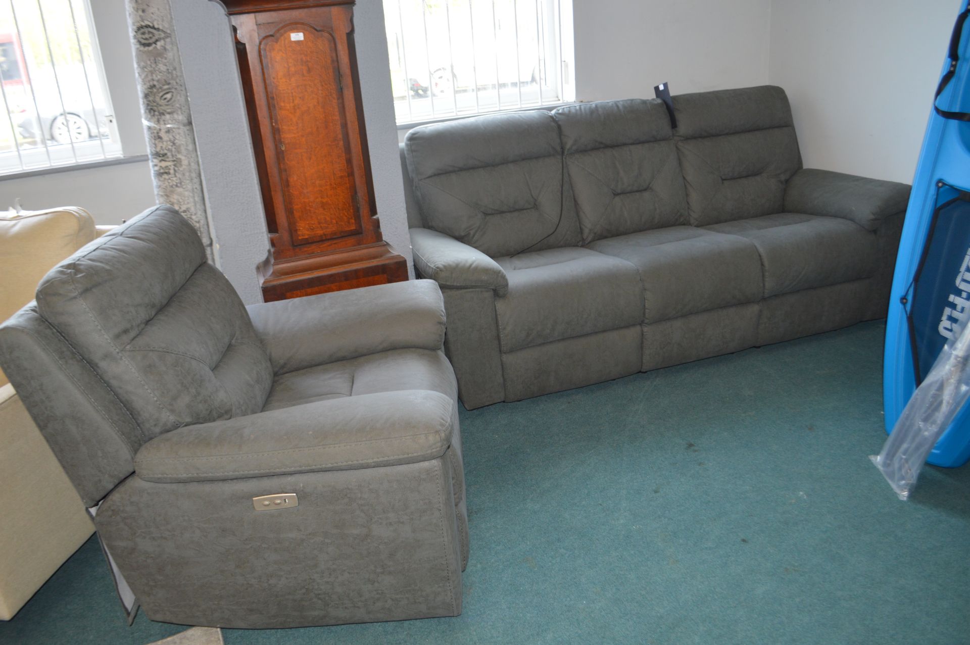 *Grey Electric Reclining Three Seat Sofa plus Single Armchair