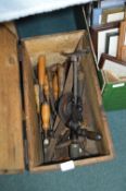 Wooden Crate Containing Vintage Wood Working Tools