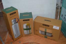 *Set of Three Black & Blum Stainless Steel Food Flasks and Sandwich Box