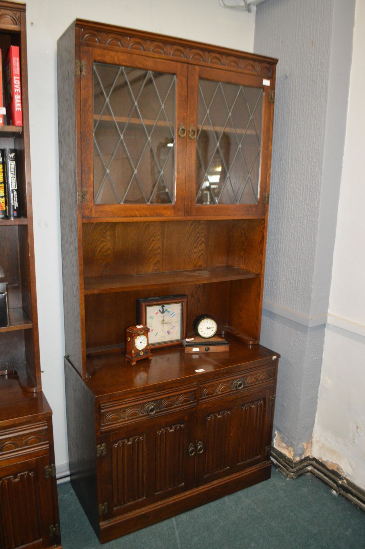 Old Charm Oak Linenfold Bookcase