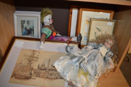 Quantity of Assorted Prints and Two Dolls