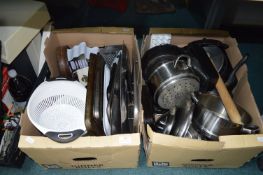 Two Boxes of Kitchenware, Pans, and Cookware