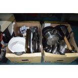 Two Boxes of Kitchenware, Pans, and Cookware