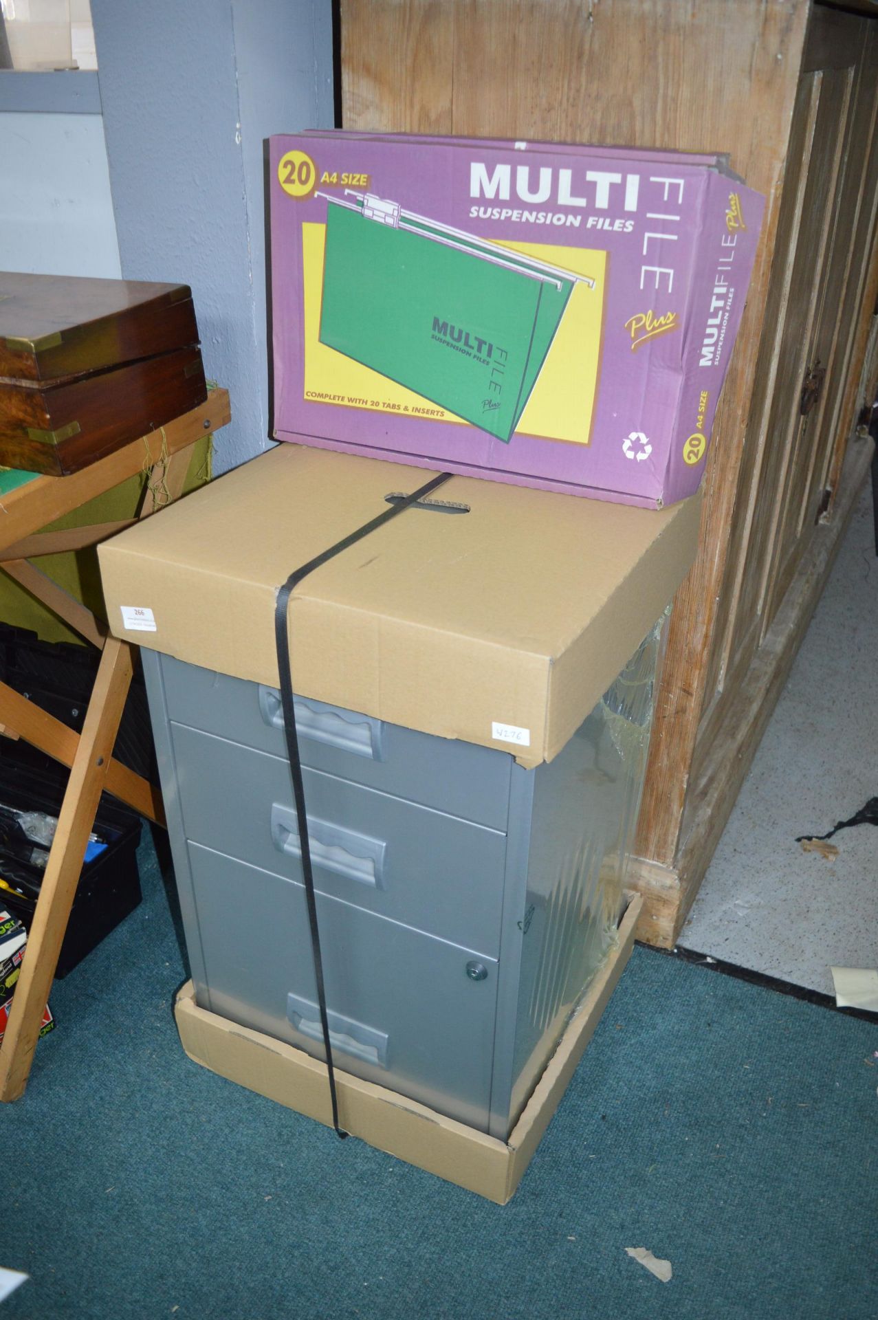 Three Drawer Metal Filing Cabinet plus Two Boxes o