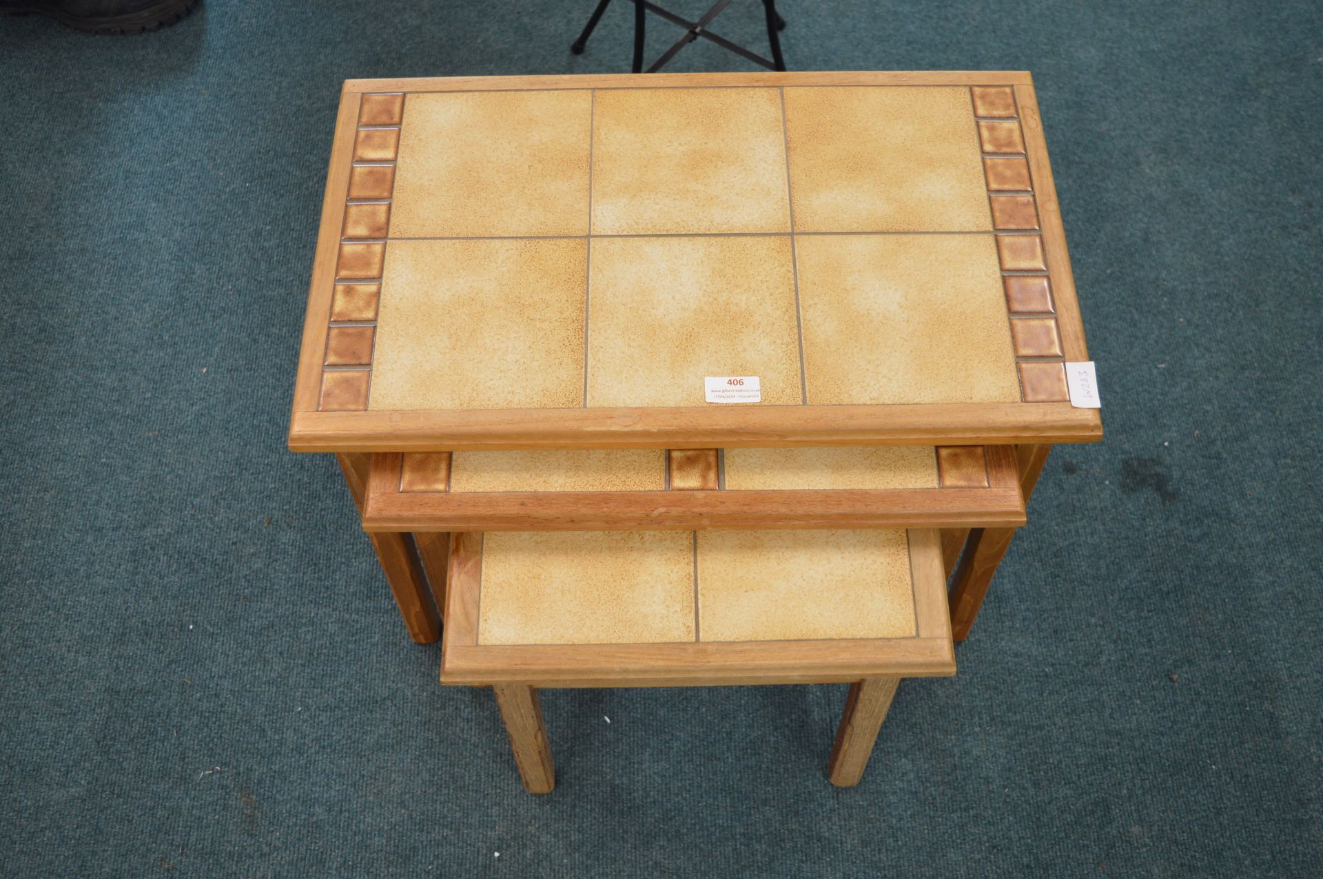 Retro Amber Craft Nest of Three Tile Topped Tables