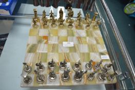 Brass Chess Set on Onyx Board