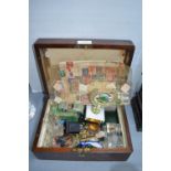 Wooden Box and Contents of Small Collectibles