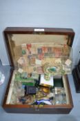 Wooden Box and Contents of Small Collectibles