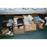 Four Boxes of Kitchenware, Pans, Pottery, Serving