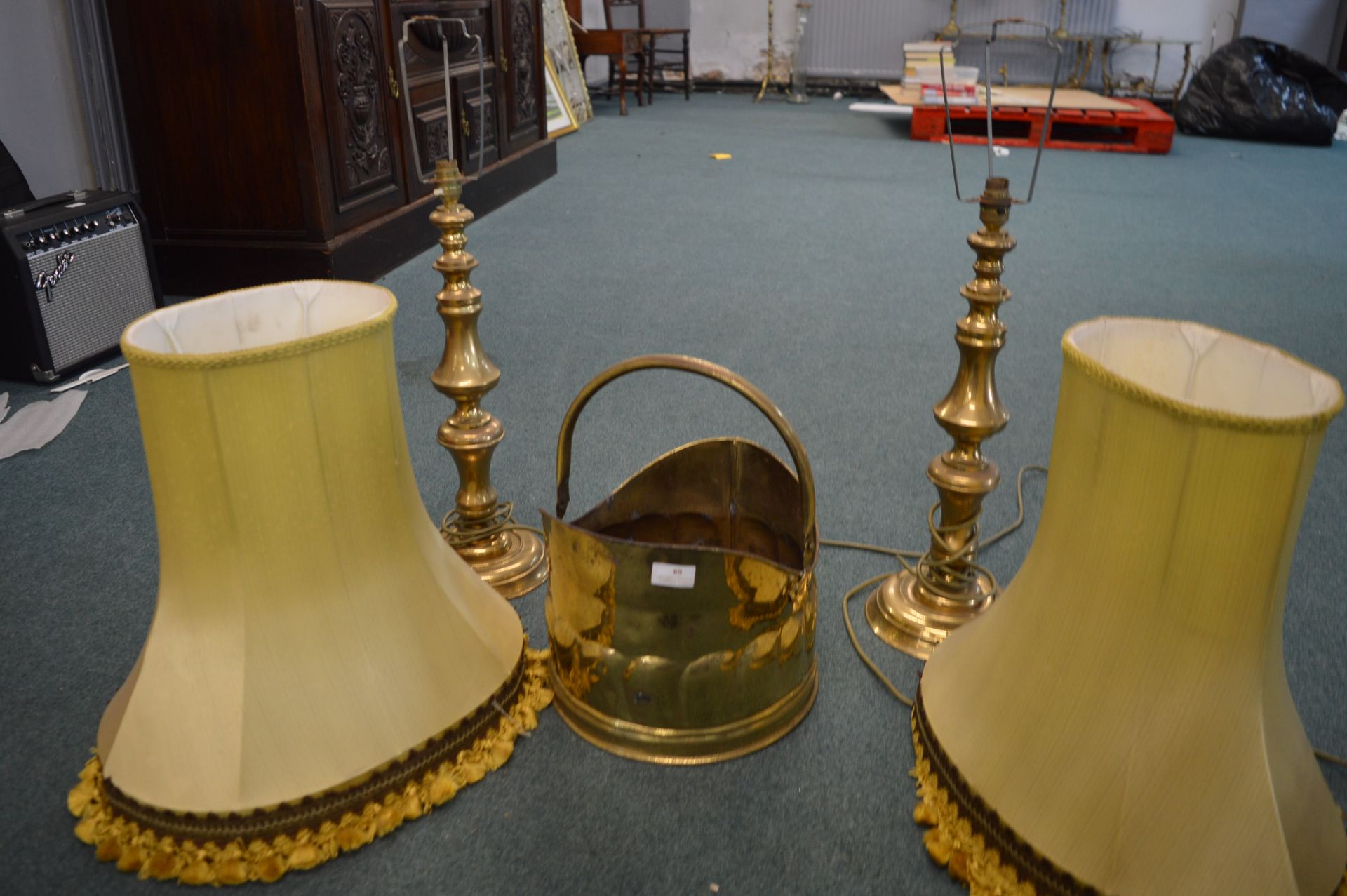 Two Brass Table Lamp Bases plus Brass Coal Scuttle - Image 2 of 2